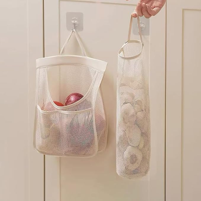 6pcs Reusable Breathable Hanging Storage Mesh Bags | Onion Bags Mesh Garlic Net Bag, Washable Kitchen Storage Holder Bag for Potatoes, Onions, Garlics, Vegetables, Fruit