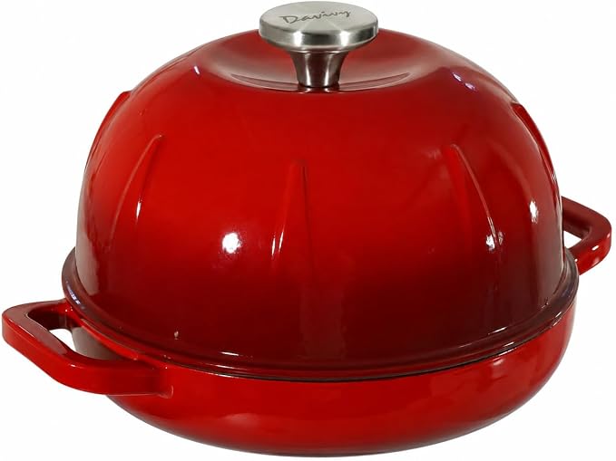 Davivy Enameled Cast Iron Sourdough Dutch Oven, 5QT Dutch Oven for Sourdough Bread, Round Cast Iron Bread Pan Bread Cloche - Cherry Red