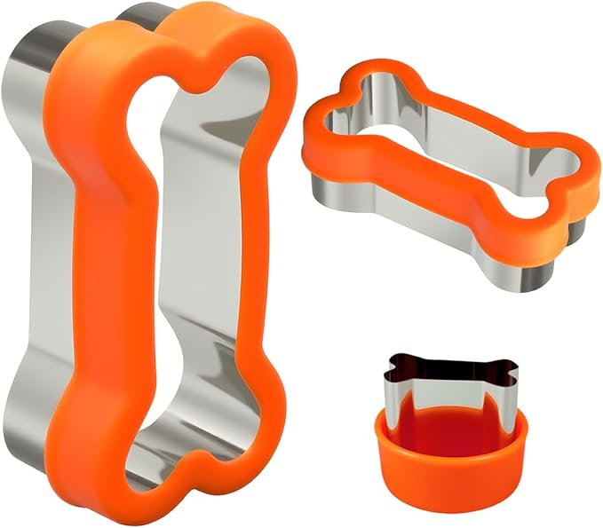 Dog Bone Shape Cookie Cutter Set, 3 Pieces - 4.45'', 2.95'', 1.53'' | Stainless Steel Dog Treats Cutters with Removable PP Covers, Safe for Kids, Diswasher Safe, Can Cut Thick Dough