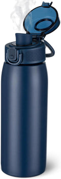 Insulated Water Bottle 18 oz with Dustproof Lid, Carry Handle & Tea Infuser, BPA-Free & Leakproof, Stainless Steel Water Bottles Ideal for Fitness, Hiking, Office & Outdoor Use （Dark Blue ）