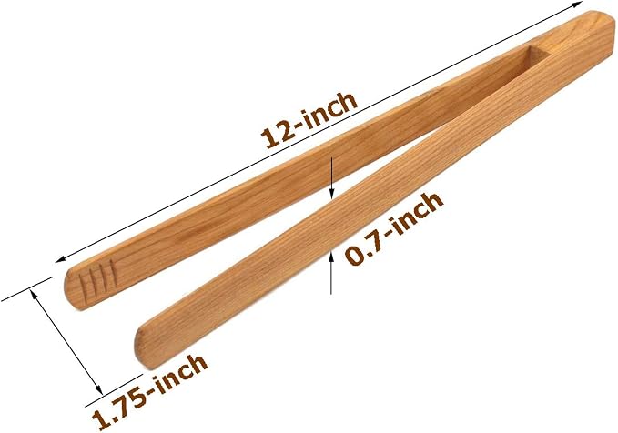12-Inch Premium Cherry Wood Toaster Tongs – Single Piece Natural Wooden Tongs for Toast, Bread, Salad & Meat – Durable Heat-Resistant Kitchen Tongs with Ergonomic Easy-Grip Design