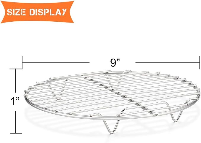 E-far 9 Inch Round Canning Cooking Racks, Stainless Steel Round Steaming Baking Cooling Rack Set of 2, Multi-Purpose for Air Fryer Pressure Cooker, Dishwasher Safe