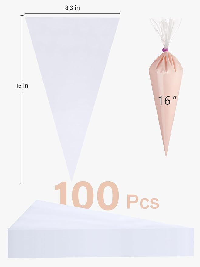Kootek Piping Bags, Disposable Pastry Icing Bags 16 Inch, 100 Pcs Large | Anti Burst, Disposable, Durable, Transparent, for Cookie Cupcake Frosting Cake Decorating, Baking Supplies, Video Tutorial