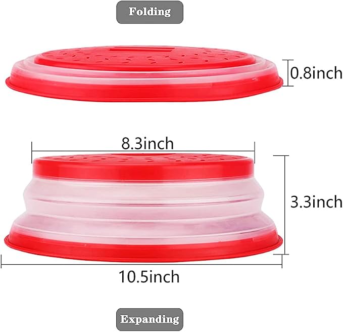 Microwave Cover for Food,Collapsible Microwave Splatter Cove,Fruit Drainer Basket,BPA-Free Made of TPR & PP Dishwasher Safe 10.5 inch (RED)