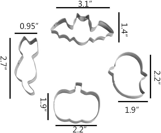 Small Halloween Cookie Cutter, from 2.2” to 3.1”, 4 Piece, Stainless Steel