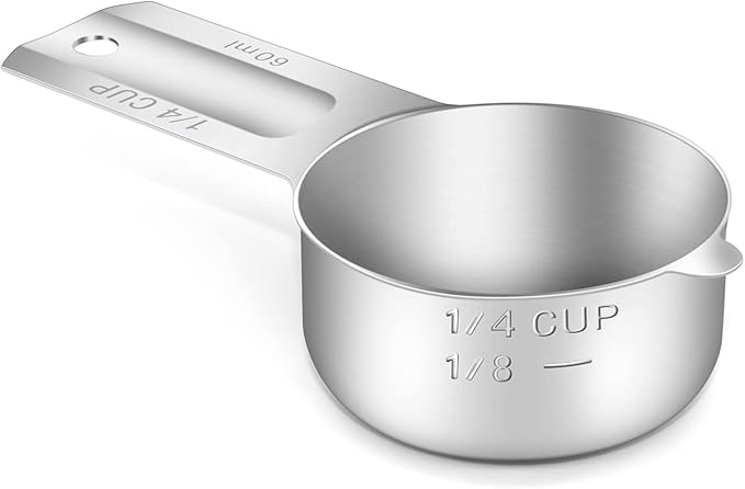 1PCS 1/4CUP(60ml, 2oz) Measuring Cup, 18/8 Stainless Steel Measure Scoop | High Precision, Food-Grade 304 SS, ‌Rust-Free, Dishwasher-Safe, Easy-Read Markings, Multi-Purpose, Sturdy & Durable