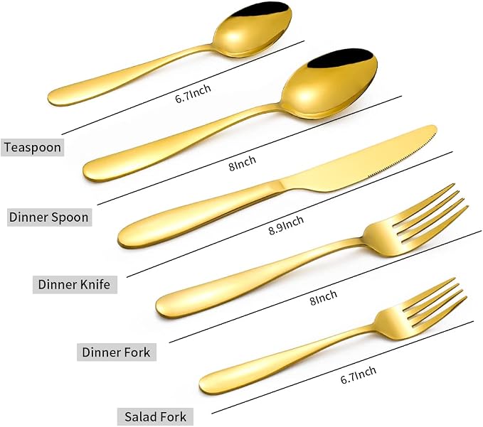 60-Piece Gold Silverware Set, CXJY Stainless Steel Flatware Set for 12, Kitchen Utensils cutlery with Titanium Golden Plated Include Spoons Forks Knives, Mirror Polished Dishwasher Safe