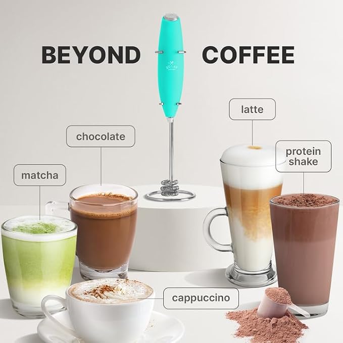 Zulay Powerful Milk Frother for Coffee with Upgraded Titanium Motor - Handheld Electric Whisk, Milk Foamer, Mini Mixer & Coffee Blender for Frappe, Latte, Matcha, No Stand - Pristine Teal