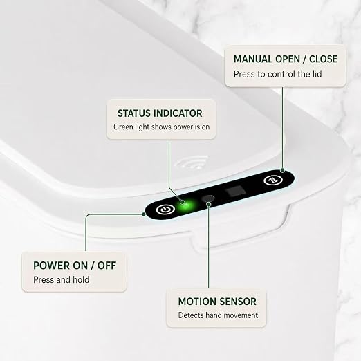 TIPGO Automatic Small Bathroom Trash Can with Lid, 2.6 Gallon, White | Motion Sensor, Plastic, Touchless, Odor Control, Smart Garbage Can, Battery Operated, Manual Button, for Bedroom, Office
