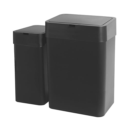 ELPHECO Bathroom Trash Can with Lid,Motion Sensor, 2 Pack Black | Automatic Garbage Can, 2.5 Gallon + 4 Gallon Smart Slim Waterproof Trash Bins for Bedroom, Office, Living Room