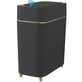 Automatic Bathroom Trash Can with Touchless Lid - Motion Sensor Trash Can | Bathroom, Bedroom, Kitchen, Laundry room, Small Spaces - Slim Smart Trash Bin - Black with Gold Edge, 1Pack
