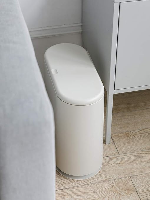 Sooyee 10L Rectangular Plastic Trash Can, Cream White | Press Type Lid, 2.4 Gallon, Wastebasket, For Bathroom, Bedroom, Kitchen,Craft Room, Office