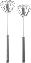 Semi-automatic Whisk, Stainless Steel Egg Beater, Versatile Milk Frother, Hand Push Rotary Whisks Mixer Stirrer for Blending, Whisking, Beating & Stirring (Silver 12+14in)