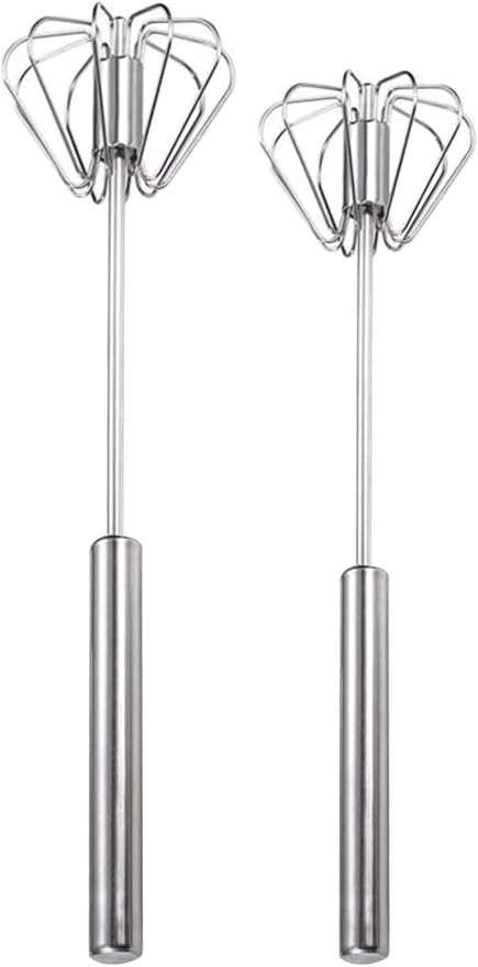 Semi-automatic Whisk, Stainless Steel Egg Beater, Versatile Milk Frother, Hand Push Rotary Whisks Mixer Stirrer for Blending, Whisking, Beating & Stirring (Silver 12+14in)