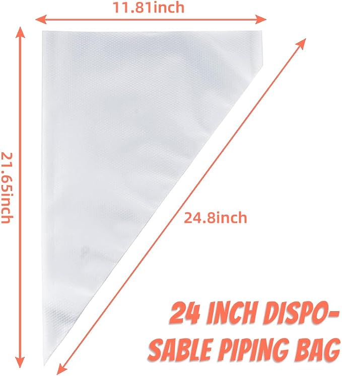24 Inch Extra Large Piping Bags Disposable,50 Pack Thick Pastry Bags | with 6 Bag Ties,Anti Burst,Heavy Duty,Large Icing Bags,for Frosting,Cream,Pastry Filling,Cake Decorating bags