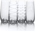 Mikasa Cheers Stemless Flutes, 7.5 Oz - Clear, Set of 4 | Lead-Free Crystal Drinkware with Dot, Line & Swirl Designs for Champagne, Prosecco, Cocktails & Mimosas, Dishwasher Safe