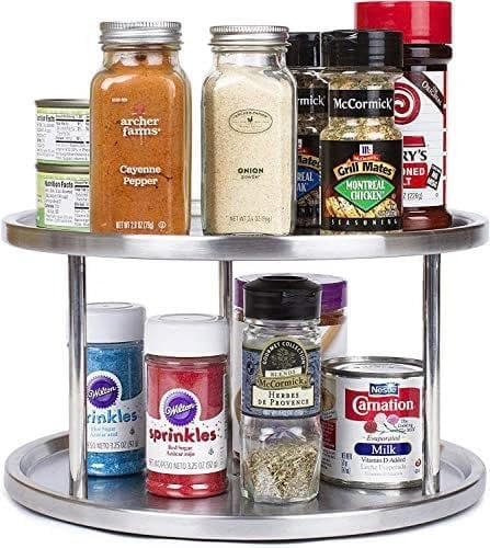 Simpli-Magic 2-Tier, Polished Stainless Steel, Lazy Susan Spice Rack, Upgraded 2026 Model Silver