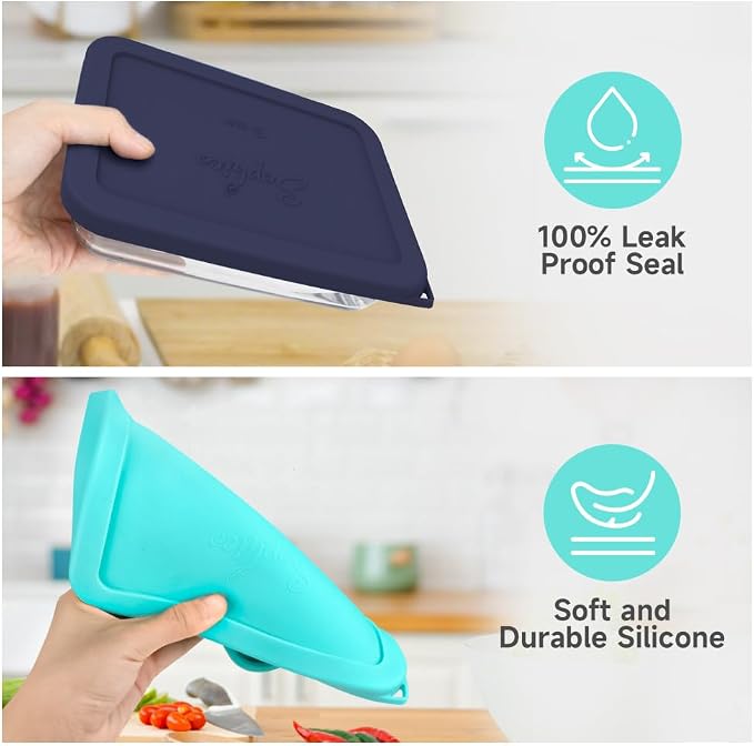 SOPHICO 3 Cup Rectangle Silicone Replacement Lids for Pyrex 7210-PC Glass | Food Grade Silicone, Leakproof、Airtight Lids, Dishwasher Microwave Safe