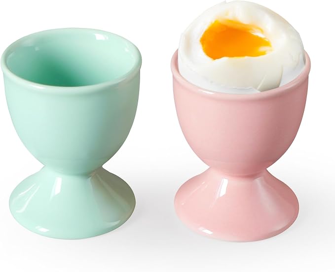 Cinf Ceramic Egg Cup Set, 2 Pack, Macaron Boiled Egg Holders for Breakfast | Set of 2 ceramic egg cups, colorful macaron design, stable base, easy to clean, ideal for boiled eggs breakfast serving