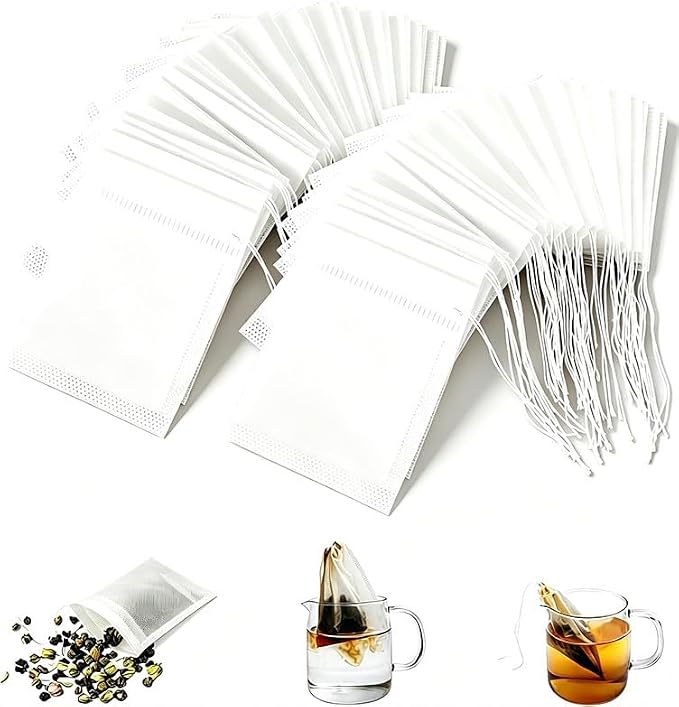 Tea Bags For Loose Leaf Tea 100PCSNon-Woven Fabric Tea Filter, Disposable empty Tea Bags Suitable For Coffee, Spices And Small Tea Bags For Brewing (White, 3.2inch x 4.0inch)