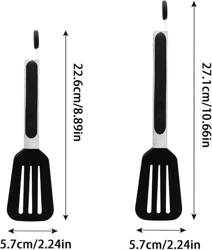 2 Pack Stainless Steel Silicone Cooking & Serving Tongs, 7 & 9 Inch | Locking Handle, Heat Resistant, Dishwasher Safe, for Grilling Steak Salad Pasta Buffet Serving, Black