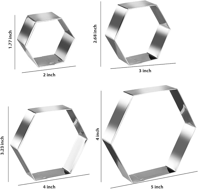 Regular Hexagon Cookie Cutter Set Large Stainless Steel Honeycomb Geometric Frame Plaque Cookie Cutters Shapes Molds 1 Inch Depth