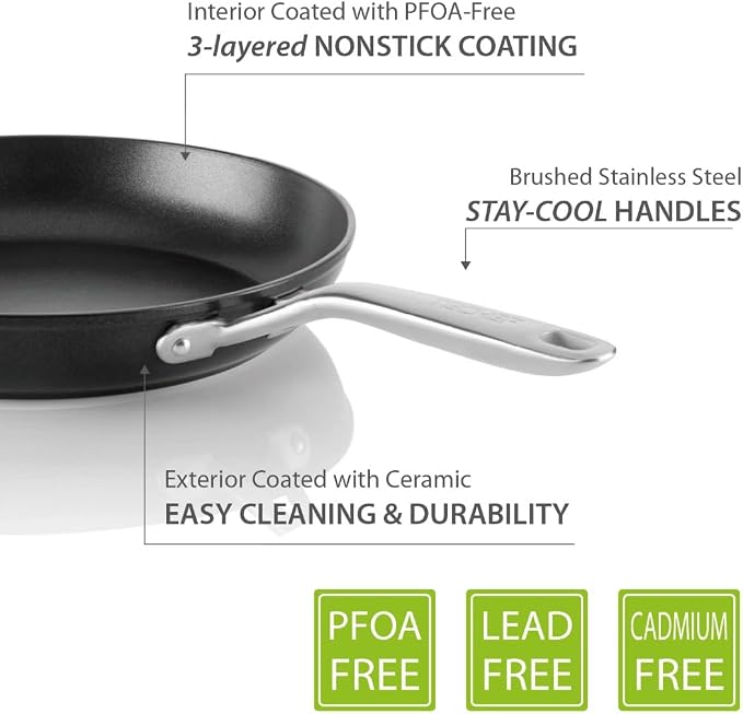 TECHEF - Onyx Collection 10-Inch Nonstick Frying Pan Skillet, PFOA-Free, Dishwasher Oven Safe, Stainless Steel Handle, Induction-Ready, Made in Korea (10-inch)