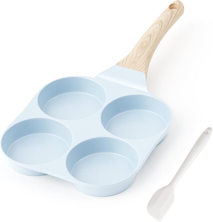 Caannasweis Ceramic Egg Pan Omelette Pan, 4-Cup Nonstick Omelette Skillet, Breakfast Frying Pan Egg Cooker Suitable for Gas Stove & Induction Cookware, PFOA PFOS Free, Blue