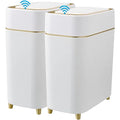2-Pack - Automatic Compact Trash Can with Touchless Lid - Smart Garbage Can | Waste Basket for Bathroom, Bedroom, Laundry room, Small Spaces - Motion Sensor Trash Bin - White with Gold Edge
