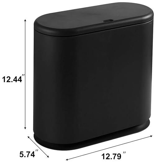 Sooyee 10 Liter Rectangular Plastic Trash Can, Black | 2.4 Gallon, Press Type Lid, For Bathroom, Powder Room, Bedroom, Kitchen, Craft Room, Office