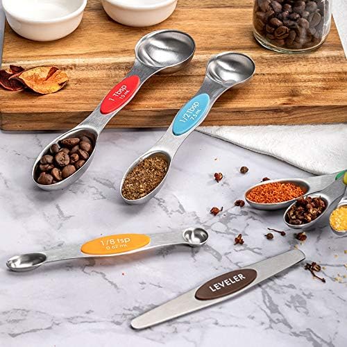 19-Piece Magnetic Measuring Cups and Spoons Set with Lid | BPA-free, dishwasher safe kitchen gadgets. Includes 1 lid, 9 nested cups & 9 magnetic spoons for liquid or dry food.