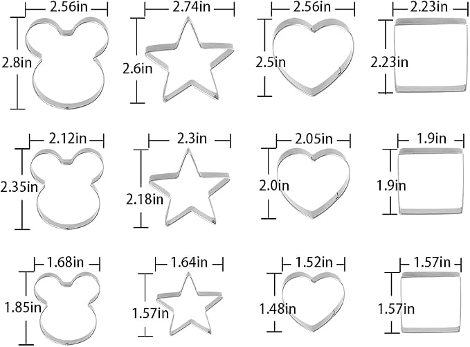 Metal Cookie Cutters Set - Square, Heart, Star - 12Pieces Cookie Cutters - Fruit Cutter, Polymer Clay Cutters Cookie Cutter Set for Kitchen Baking