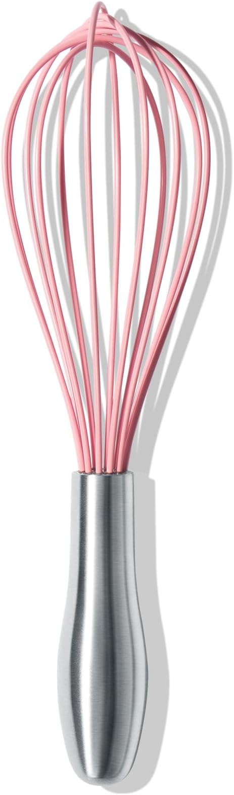 OYV 10-Inch Pink Silicone Whisk, Non-Scratch, 18/10 Stainless Steel Handle | 480°F Heat Resistant, BPA-Free Silicone, Sealed Waterproof Handle, Nonstick-Safe, Dishwasher Safe