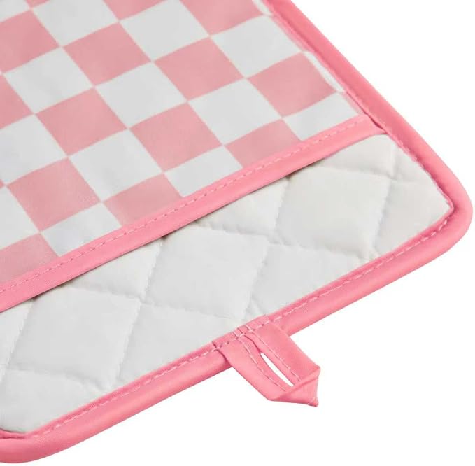 Ohocut Pink Checkered Pot Holder, Checkerboard Potholders for Kitchen, Silicone Pot Holders with Pocket for Kitchen Clearance 2 Pack Set, Hot Pads and Oven Mitts for Cooking Baking