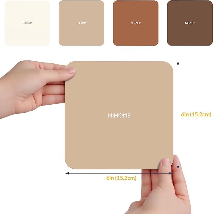 NiHome Silicone Jar Opener Gripper Pads, 6 in for Seniors,Coffee Color,4PC | Textured Back for Superior Grip on Stubborn Lids, BPA-Free Food-Grade, Heat Resistant, Dishwasher Safe, Rounded Square