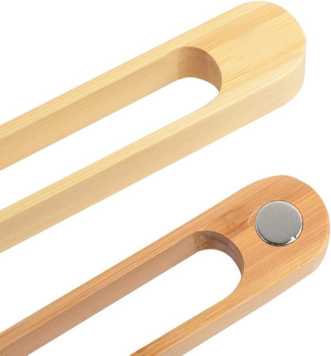 Magnetic Bamboo Toaster Tongs: 100% Natural 8.7” Wood Kitchen Toast Tongs| Eco-Friendly, Space Saving Modern Kitchen Accessory for Home Restaurant | Set of 2