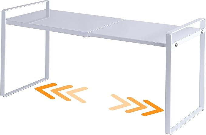 Expandable Cabinet Shelf Organizer Riser for Kitchen Pantry Cupboard Under Sink Countertop (White, 8.2’’D * 12.2-21.6’’W * 10.4’’H)