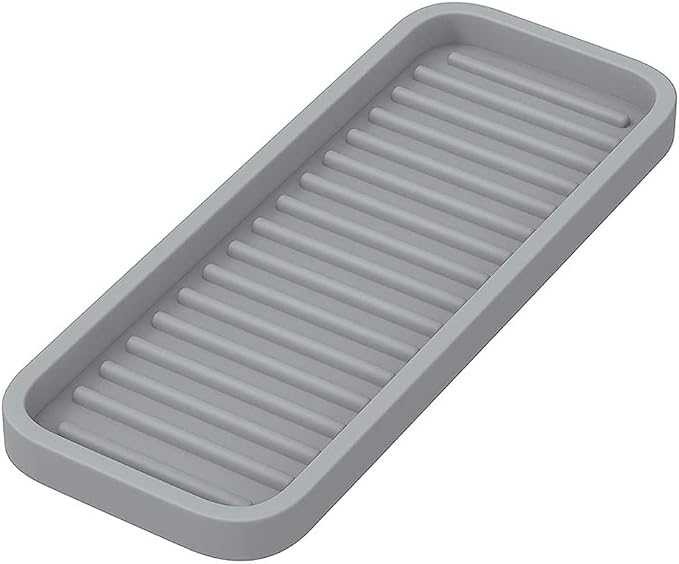 Small Silicone Heat Resistant Mat for Curling Iron, Heat Pad for Hot Hair Tools, Kitchen Sink Organizer Tray and Sponge Holder for Bathroom Counter, Groove Coasters for Drinks (Gray)