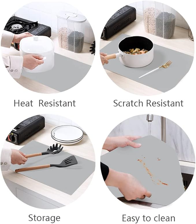 emolife Silicone Mats, Countertop Protector, Heat Resistant, Light Grey | Thick(2mm) Silicone Counter Mat for Kitchen Appliance Site on, Non-Slip,23.6 by 15.7 Inch
