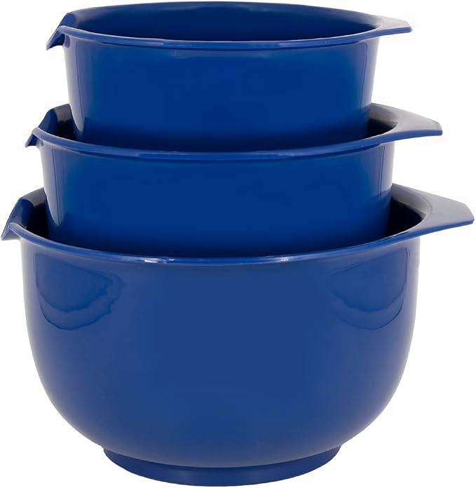 Glad Mixing Bowls with Pour Spout, Set of 3 Nesting Design Saves Space Non-Slip, BPA Free, Dishwasher Safe Plastic Kitchen Cooking and Baking Supplies, Blue