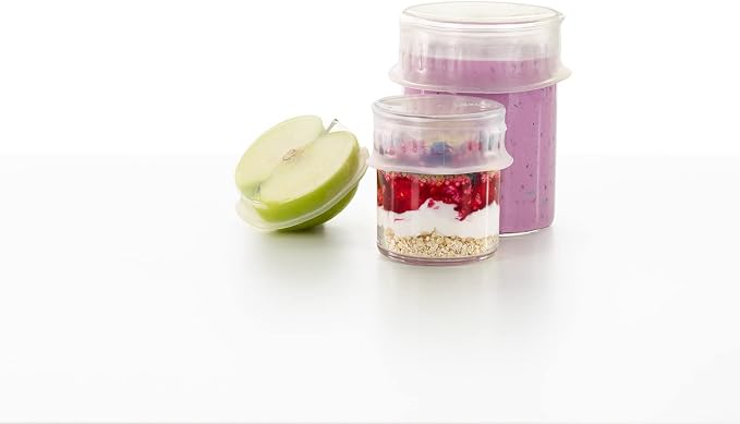 Lékué Reusable 2 x 3.3" Silicone Flexible Lids (Stretch up to 3.9") Keeps Food Fresh, Cans or Bowls, Hygienic, Lightweight, Durable Vacuum Food Saver Tops, Microwave & Dishwasher Safe