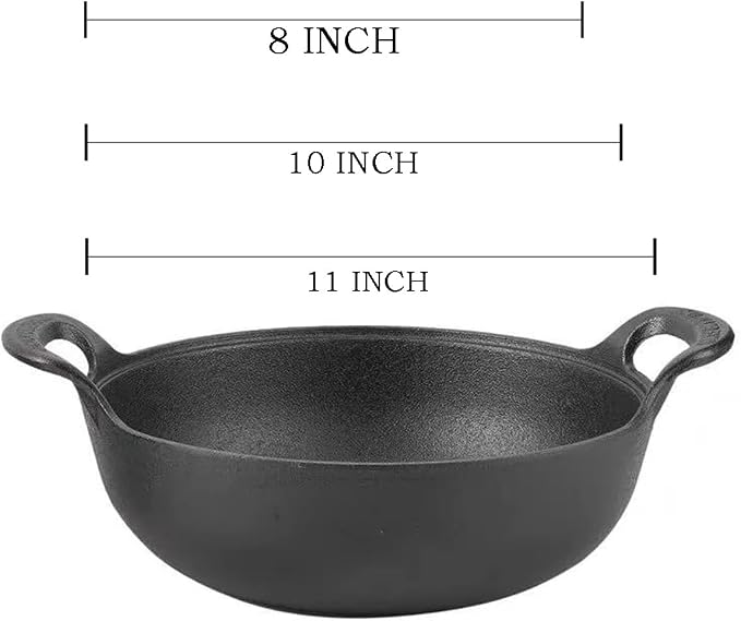 Cast Iron Wok with Dual Handle, Pre-Seasoned Stir-Fry Pans (Wok with Lid 10 inch)