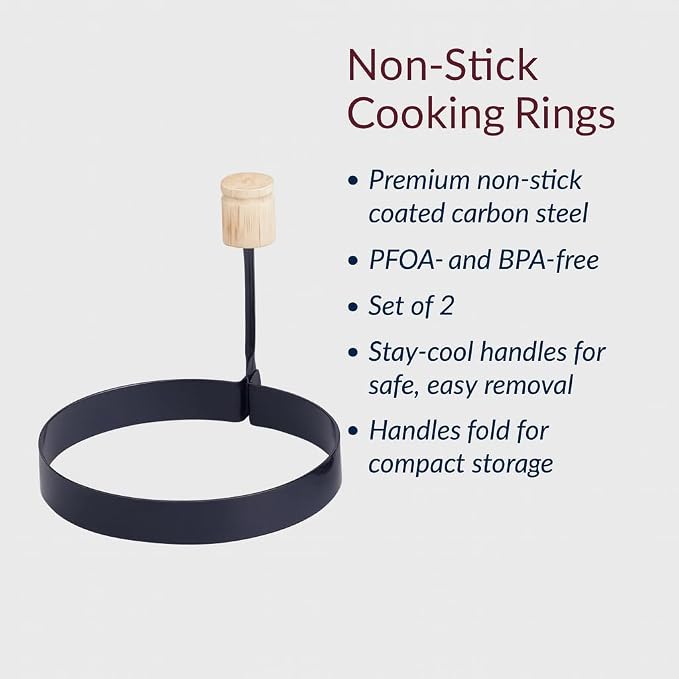 HIC Kitchen Non-Stick Fried and Poached Egg and Pancake Cooking Rings, Round Shaped, PFOA and BPA Free, Set of 2