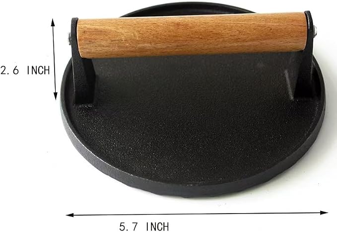 Kitchen Tools 5.7"Cast Iron Smashed Burger Press, Round Flat Edge Grill Press for Crispy Smash Burgers Burger Tool for Grill and Griddle BBQs and Tailgates Gifts for Men and BBQ Enthusiasts