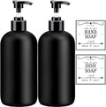 Black Soap Dispenser with Rust Proof Pump, Waterproof Labels (2 Pack,16 Oz), Plastic Hand Soap Dish Soap Dispenser for Kitchen, Premium Thick Soap Pump Bottles