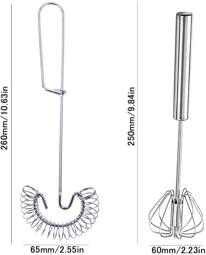 3 Pack Stainless Steel Egg Whisk Versatile Easy Whisk Hand Push Rotary Milk Frother Cooking Beater Manual Mixer for Beating Eggs Mixing Whipping Smoothies Shakes (2 Styles)