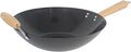 IMUSA 14 Inch Carbon Steel Nonstick Wok with Wood Handles, Black | Heats Quickly, Great for Healthy Family Meals