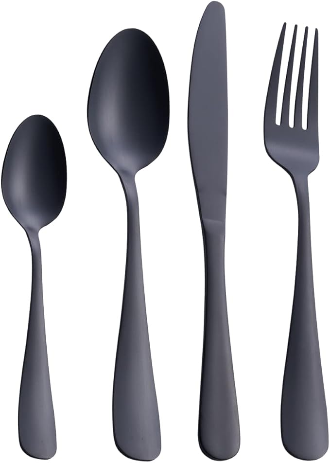 GoGeiLi Matte Black Silverware Set, 24-Piece Stainless Steel Satin Finish Flatware Cutlery Set, Service for 6, Dishwasher Safe