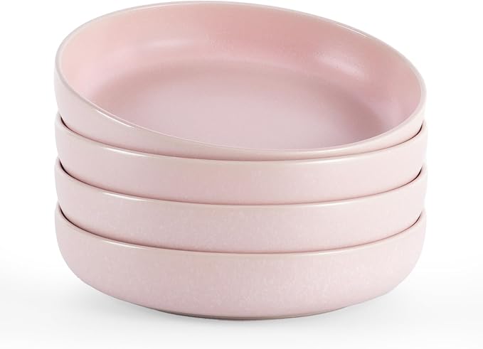 famiware Milkyway 33 oz Pasta Bowls Set of 4, Light Pink | Double Reactive Glaze, Scratch-Resistant Stoneware Salad Bowls, Stackable, Dishwasher & Microwave Safe, Lead-Free