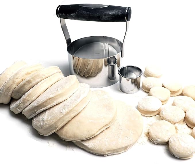 HULISEN 3" Round Biscuit Cutter, Stainless Steel Cookie Cutter with Handle | Ergonomic Rubber Grip, Extra 1 inch Cutter Included, Dishwasher Safe, Baking Beginner Friendly, Gift-Ready Packaging